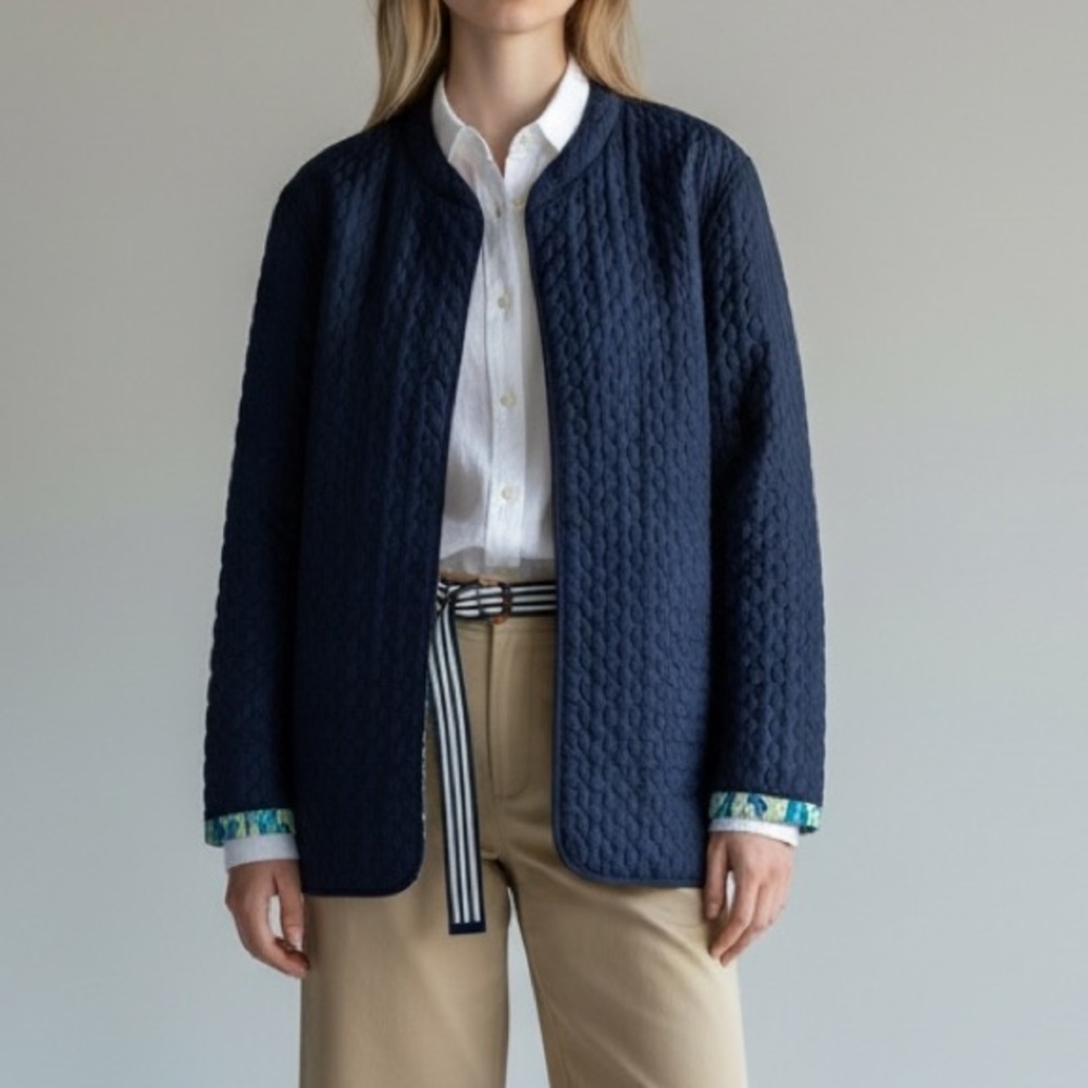 Alfred Dunner Reversible Quilted jacket 
Teal Green Blue old money preppy